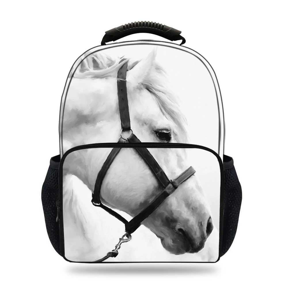 

15inch Children White Horse Backpack for Men School Backpack Girls & Boys 3D Animals Zebra Pattern Backpacks Teenagers Women