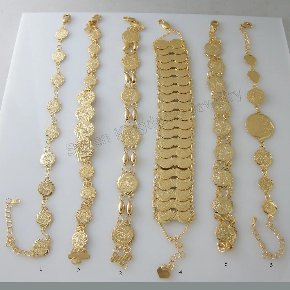 

Min Order 10$ CAN MIX DESIGN/ NEW 6 STYLES AVAILABLE - YELLOW GOLD GP OVERLAY FILLED BRASS MUSLIM ISLAMIC MONEY SIGN BRACELET/