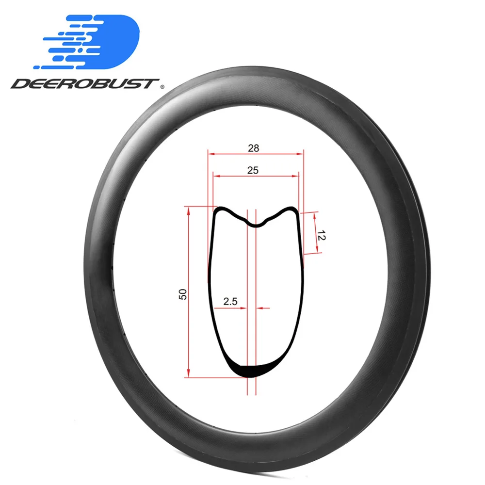 

410g Asymmetric 700c 50mm x 25mm U Shaped Tubular Cyclocross CX Road Disc Brake Bike Rim Bicycle Carbon Rims Wheel UD 3K 12K