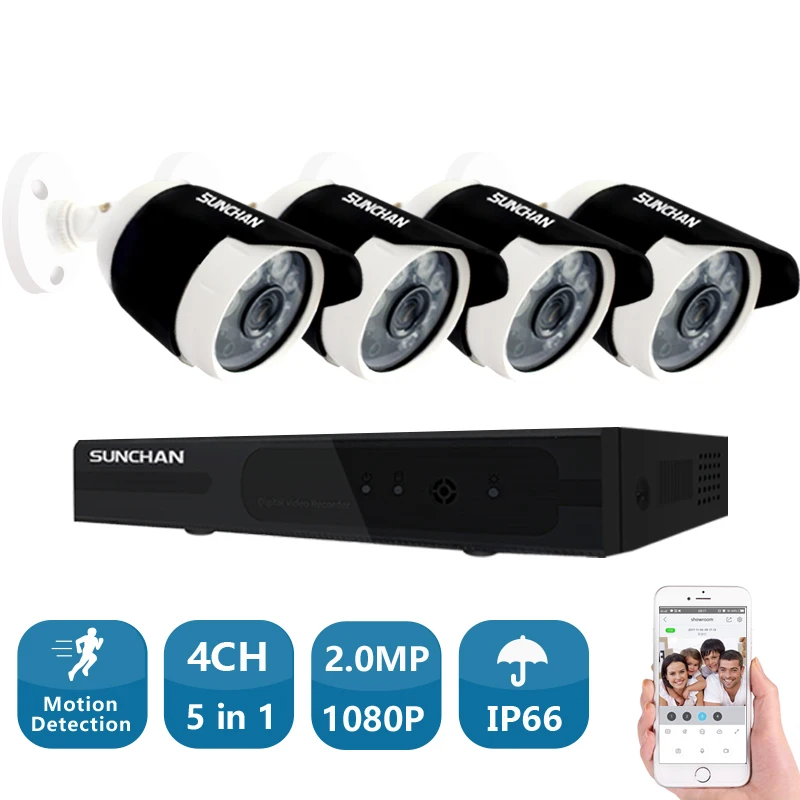 SUNCHAN 4CH CCTV системы 1080P HDMI AHD DVR 4 шт. 2.0MP ИК Открытый безопасности камера 2000TVL комплект