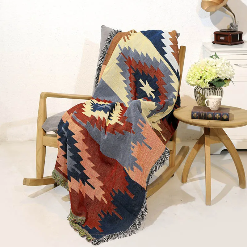 Хлопковое жаккардовое покрывало для дивана, вязаное одеяло с кисточкой, домашнее декоративное индийское одеяло с нитью, плед, настенный гобелен
