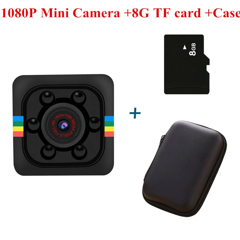 Новая мини-камера SQ11 PRO с датчиком 1080 P, Портативная Домашняя видеокамера для безопасности, открытая маленькая камера, скрытая камера ночного видения с датчиком движения - Цвет: case and 8G TF Card