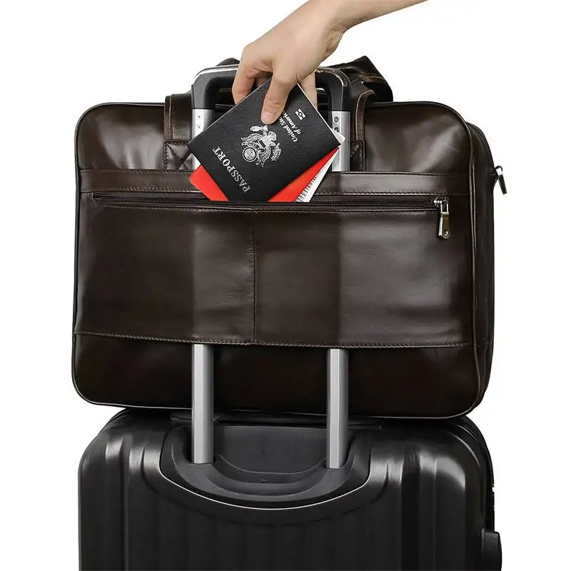 

17" Men Briefcases Laptop Bag Coffee Cowhide Leather Business Laptop Bag for Men Business Travel Multi-function Handbag Bags