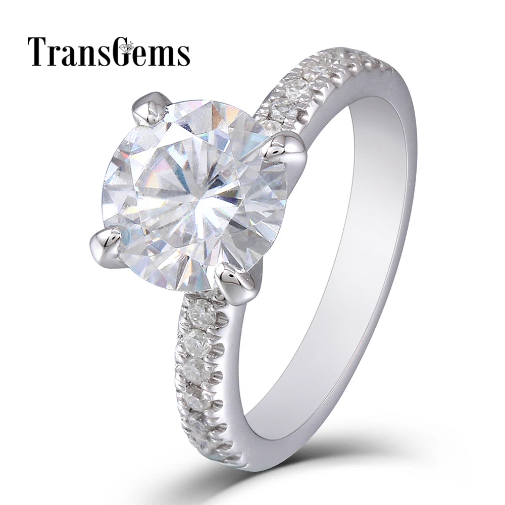 

Transgems 2ct Moissanite Gold Ring 2 Carat 8mm Moissanite Diamond 14K 585 White Gold Engagement Wedding Ring for Women