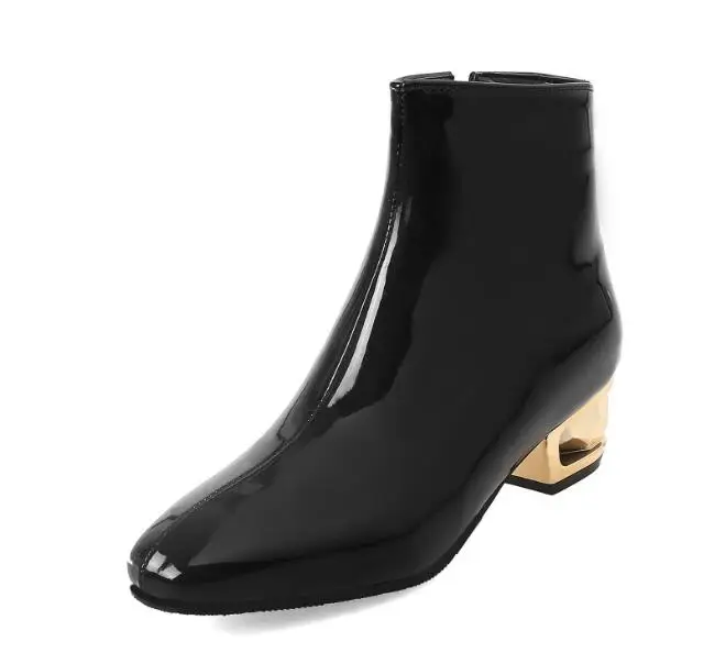 Черные ботильоны из лакированной кожи женские зимние ботинки из лакированной кожи с острым носком, на молнии сбоку, синего и розового цвета, размера плюс 33-43 Женская обувь