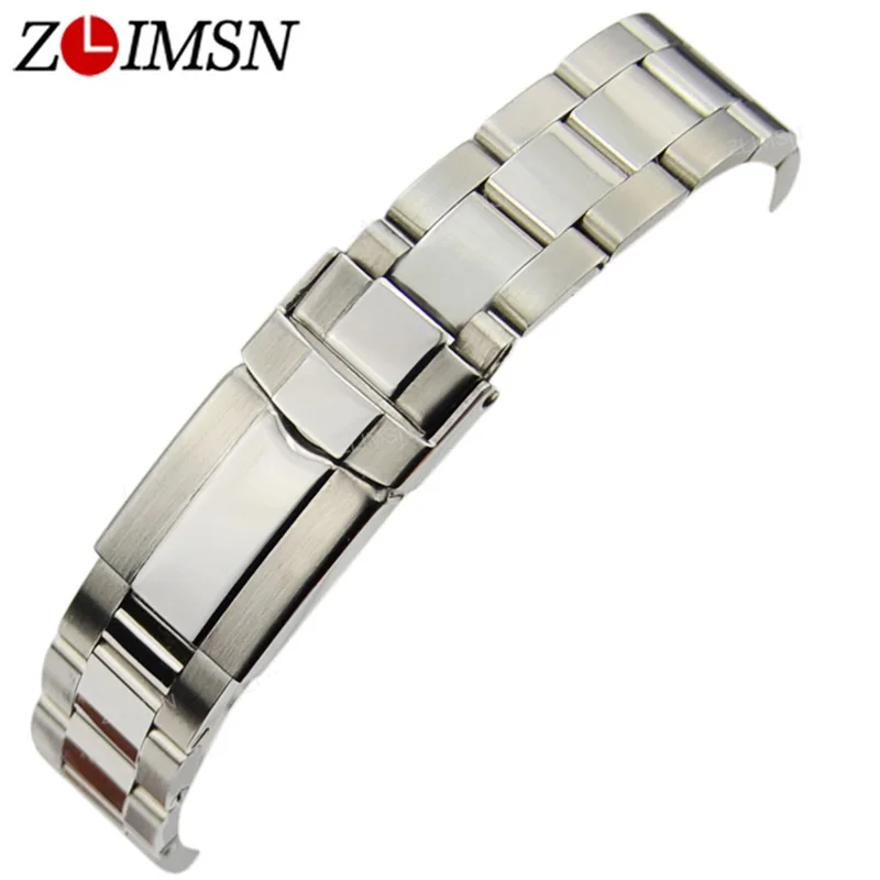 

ZLIMSN 17 20mm Silver Solid Stainless Steel Watch Strap Hide Safety Deployment Clasp Bracelets Curved End Watchband Replacement