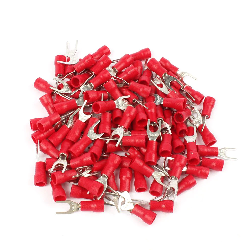 20Pcs Red SV1.25-4 Furcate Pre-Insulating Fork Spade 22~16AWG Crimp Terminals tx