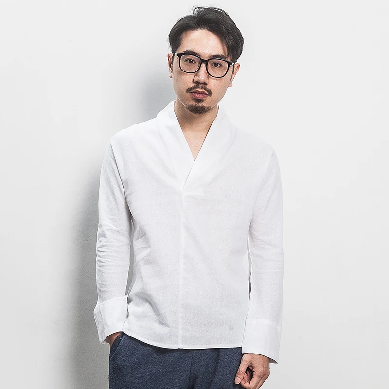 

Chinese wind linen long sleeves loose large size cotton and linen T shirt Tang suit young Chinese clothing