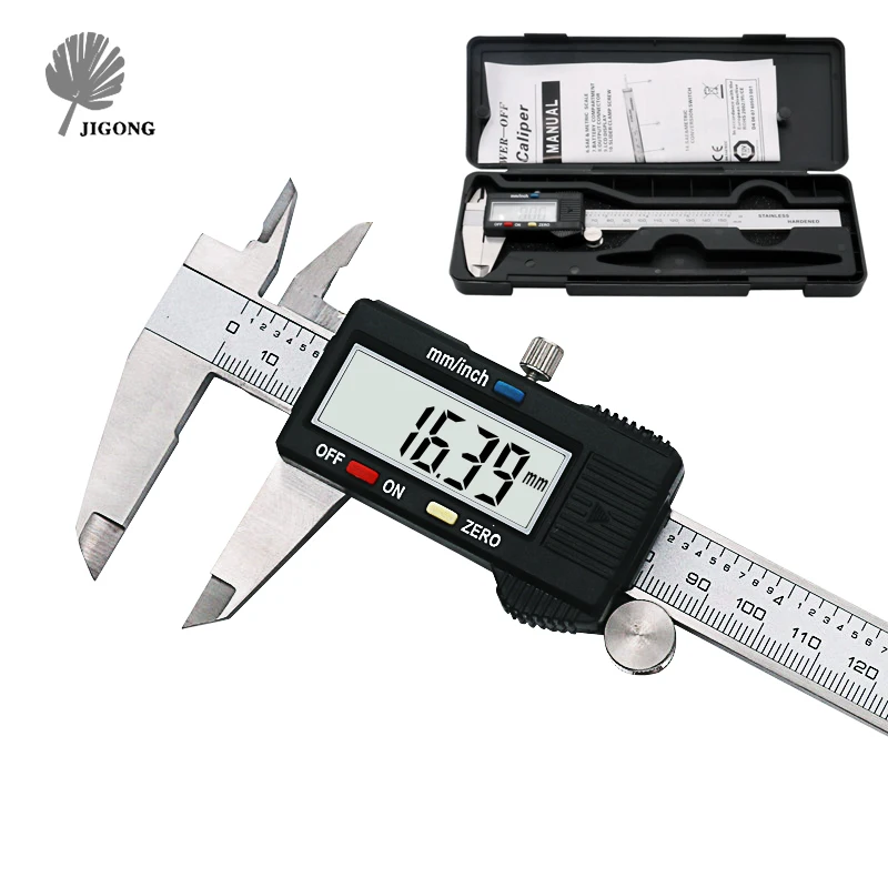 Billige Elektronische Digitale Messschieber 150mm Edelstahl Regel Noniuslehren mikrometer 6 Zoll LCD Meßlineal Werkzeug Mit Kunststoff box