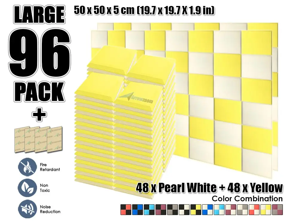 Arrowzoom 96 шт. 19," x 19,7" x 1," Цветная комбинация плоская коническая плитка студия Звукопоглощающая Панель акустическая обработка пены - Цвет: P. White and Yellow