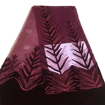 

HFX Latest Party Fashion Wine Nigeria African Embroidery Wedding Lace Velvet Tulle Lace Sequin French Fabric X1041-4