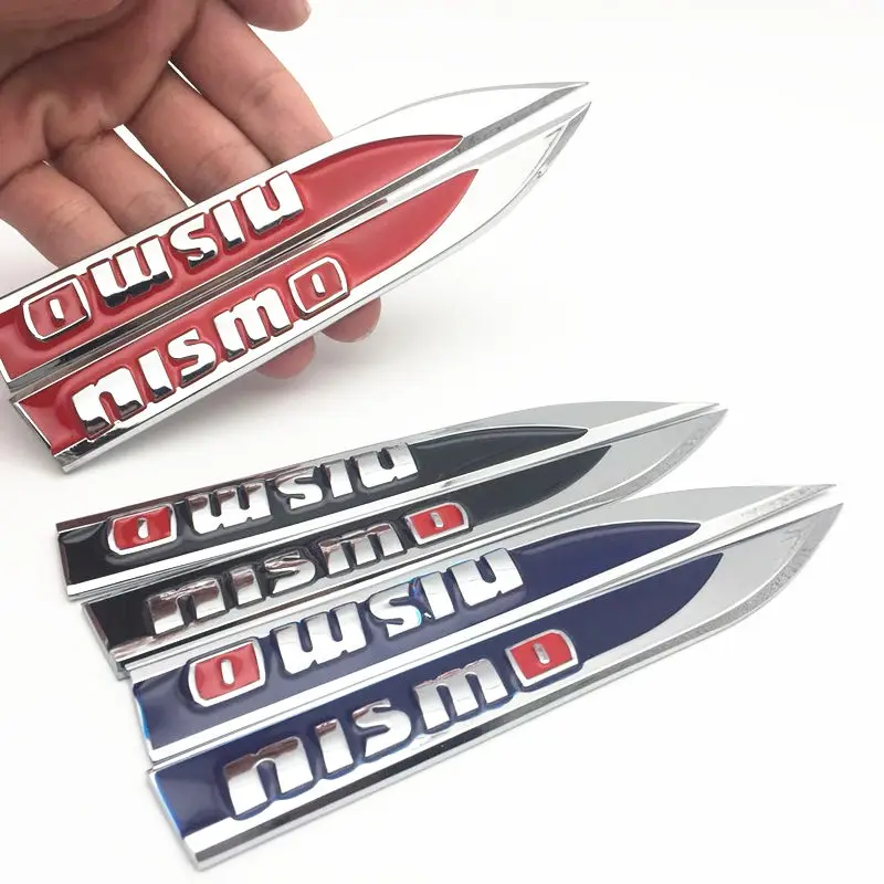 FDIK 2PCS/set nismo logo Emblem Badge Decals Metal Fender Side Car Sticker for Nissan Tiida Teana Skyline Juke X-trail Almera 