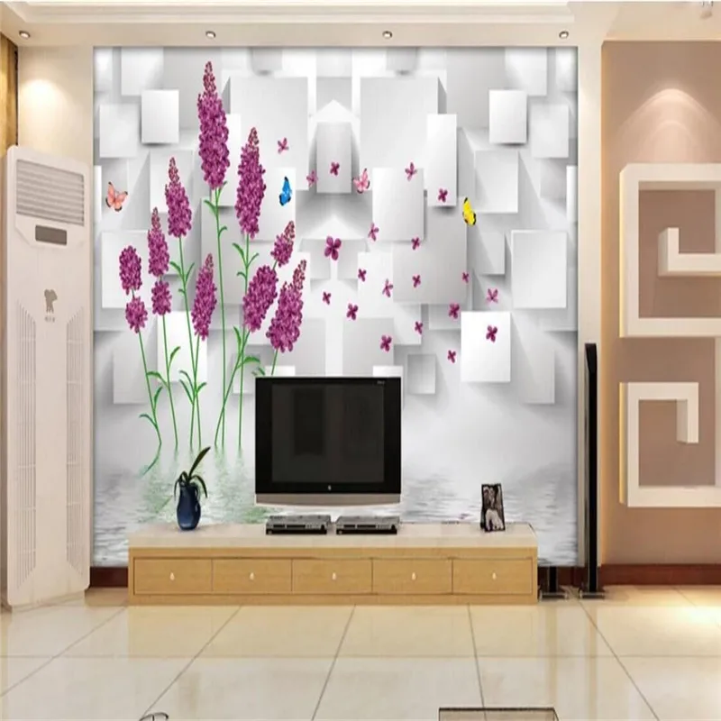 

Custom murals 3D background wall lavender purple flowers manufacturers wholesale wallpaper murals custom photo wall