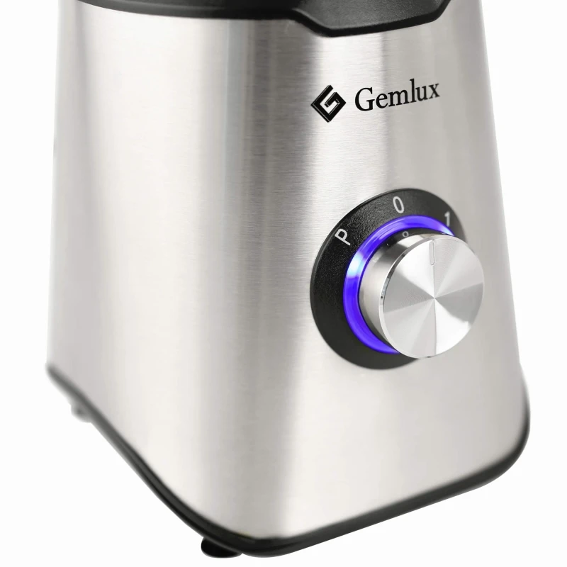 Блендер GEMLUX GL-BL1015G (Мощность 1000 Вт, объем 1.5 л, 3 режима работы, стеклянный стакан с крышкой, материал корпуса - нерж сталь, 6-ти лопастной нож из нержавеющей стали)