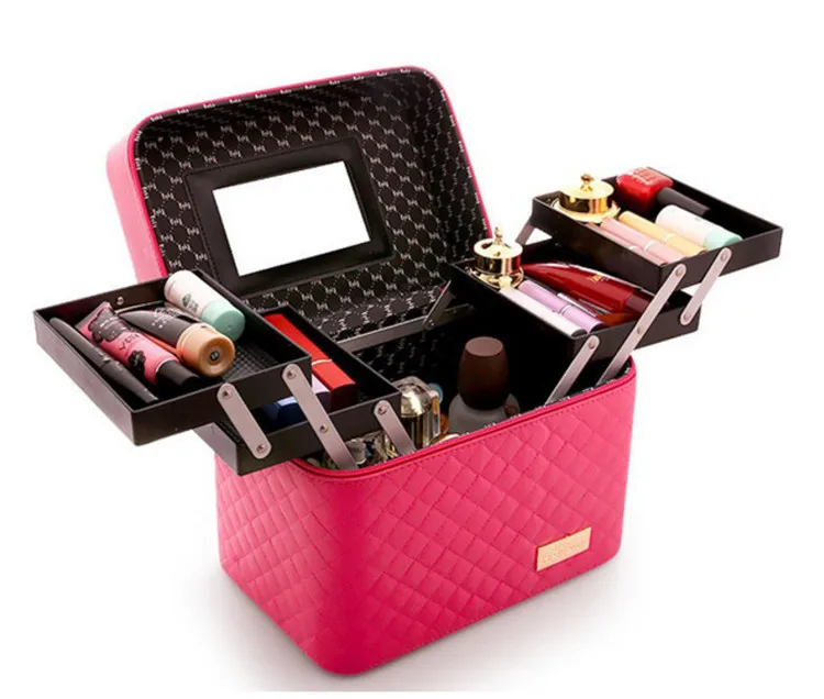 Женская Профессиональная сумка, портативный органайзер для макияжа, большая емкость, многослойная коробка для хранения, чемодан для маникюра, для хранения
