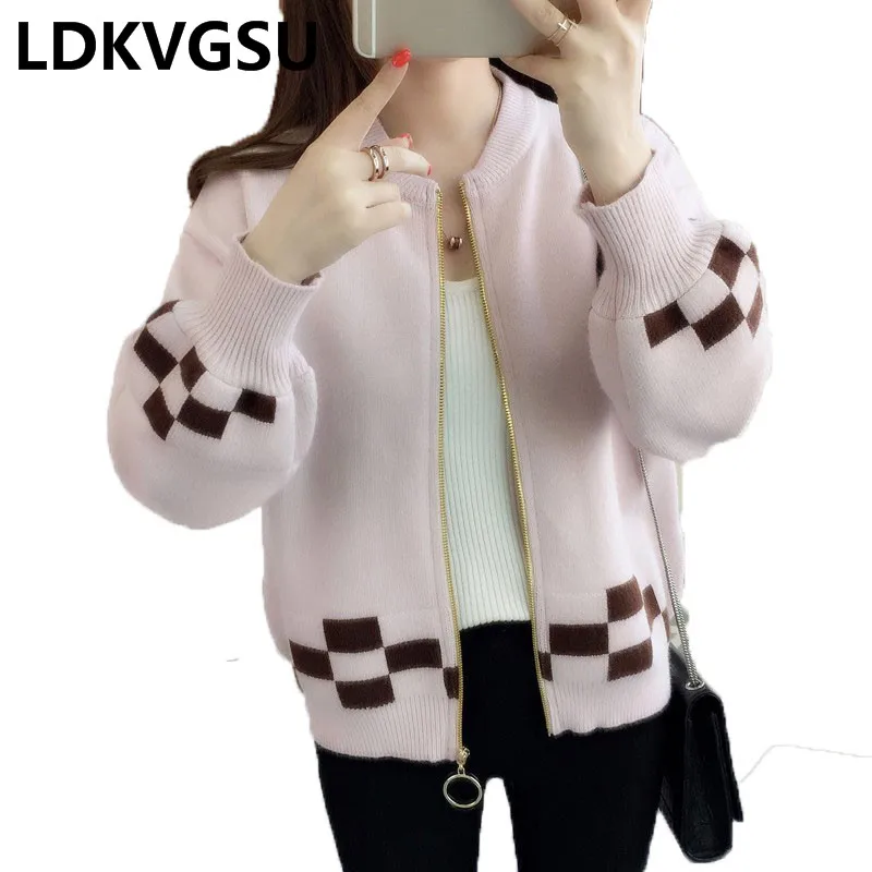 2018 Spring Autumn Women Short Knit Sweater Cardigan Casual Loose Puff Sleeves Round Neck Baseball Uniform Coat Female Is677 |