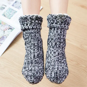 

Zuzuwu 2Pairs Women Slipper Socks Sherpa Lined Fleece Knitting Non-Slip Warm Winter Home Socks