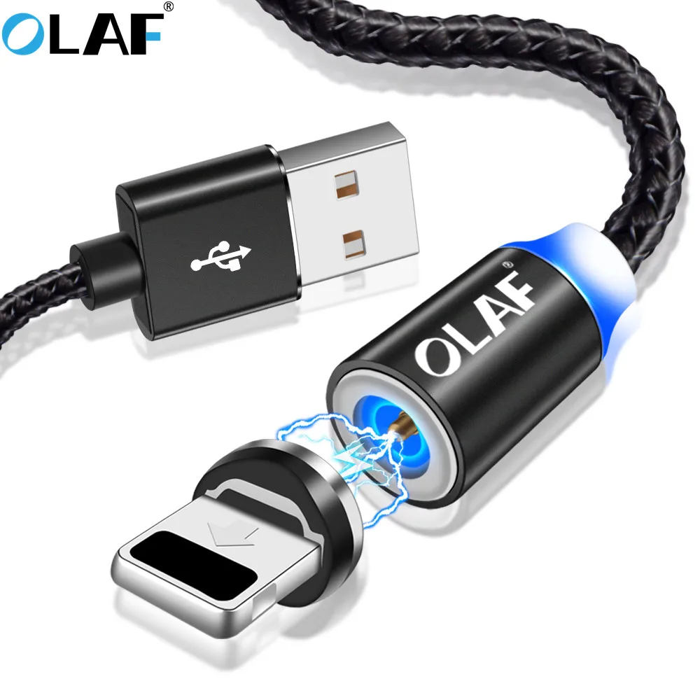 Магнитный usb-кабель OLAF 1 м 2 м 8-контактный кабель для быстрой зарядки USB для iPhone 6 7 8 Plus X XR XS XSMax Магнитный светодиодный шнур для зарядного устройства