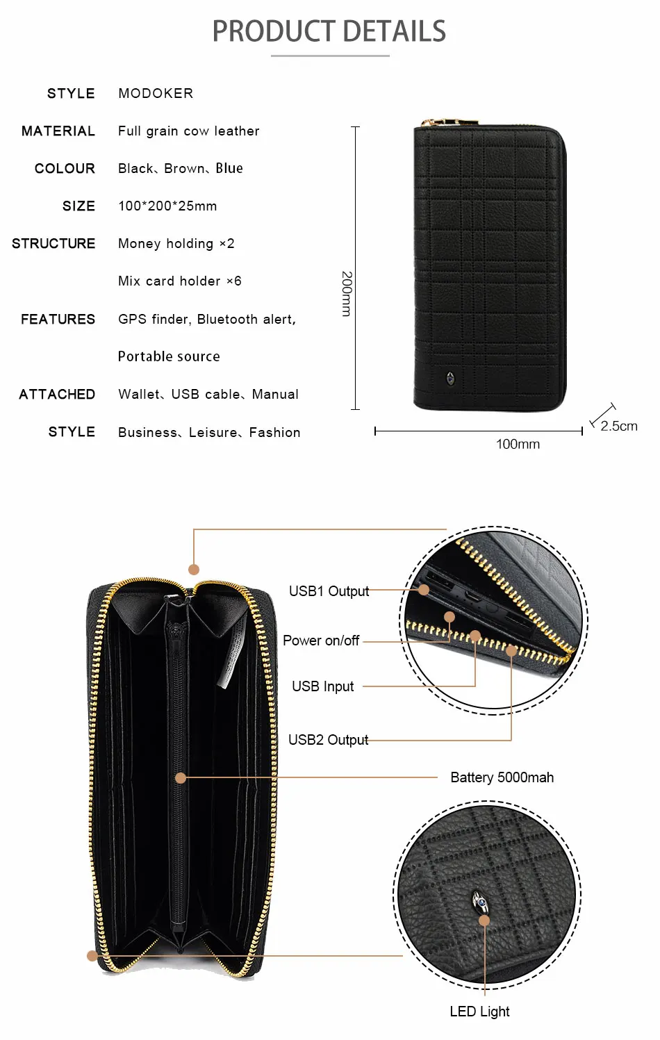 Modoker пояса из натуральной кожи мужской клатч умные кошельки с USB зарядка портативный источник gps трекер и Bluetooth Finder черный