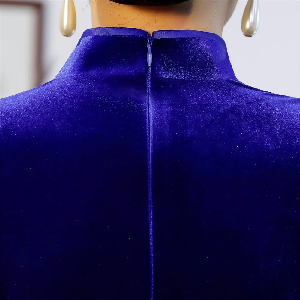 Шанхай история китайский Восточный платье Фиолетовый бархат Qipao платье китайское традиционное платье 3/4 с длинным рукавом cheongsam для женщин