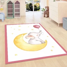 Розовый шар с бордюром слонов желтая луна звезды девушки 3d нескользящие микрофибры Детские украшения для детской комнаты коврик