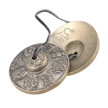 

Brass Color Small Tibetan Yibuy Tingsha Cymbals Bell Meditation Bell Buddist Cymbals the Eight Auspicious Symbols Pattern