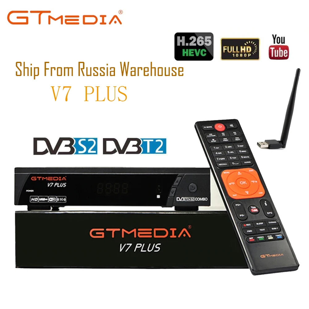 GTMEDIA V7 плюс DVB-S2 и T2 комбинированный приемник Поддержка H.265 PowerVu Biss 1 год CCCams Newcamd Youtube Обновление от Freesat v7 комбо