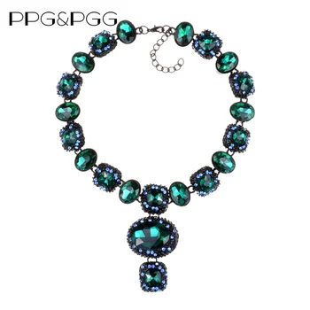 

Luxury Glass Crystal Gem Large Collar Necklace Women Indian Ethnic Statement Necklace Women Charm Jewelry Big Pendants Necklaces
