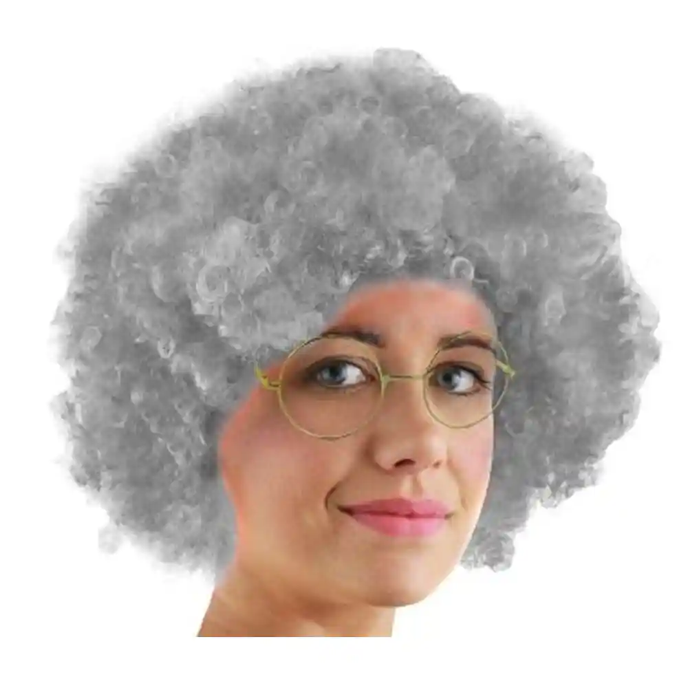 Old Lady Grandma Bun Grey Hair Curly Wig Granny Grand Mother
