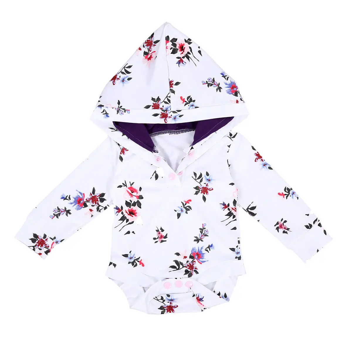 Baby Rompers Long Sleeve Romper Hooded Infant Baby Boy Girl Floral