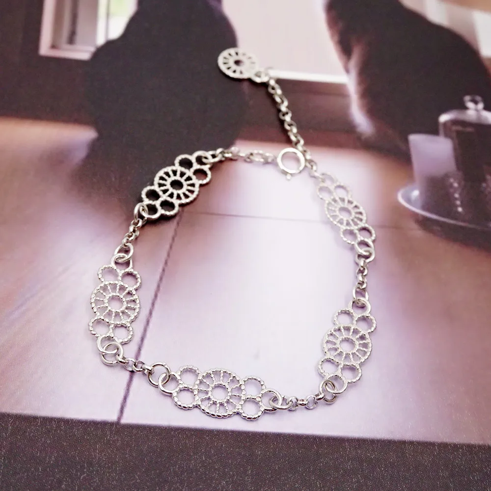 

Authentic 925 Sterling Silver Vintage Chain Fashion Romantic Lace Flower Bracelet Women Lady Wedding Jewelry