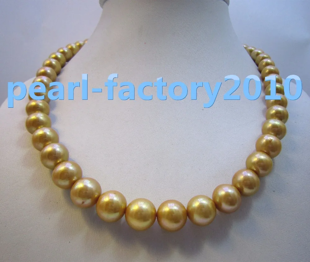 

golden 18" AAA+ 11-12MM SOUTH SEA NATURAL PEARL NECKLACE YELLOW GOLD CLASP >>>girls choker necklace pendant Free shipping