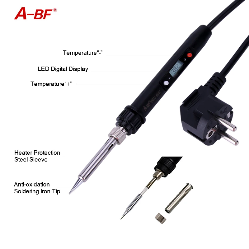 Паяльник A-BF 836D с ЖК-дисплеем, Электрический паяльник с регулируемой температурой, комплект с паяльными наконечниками