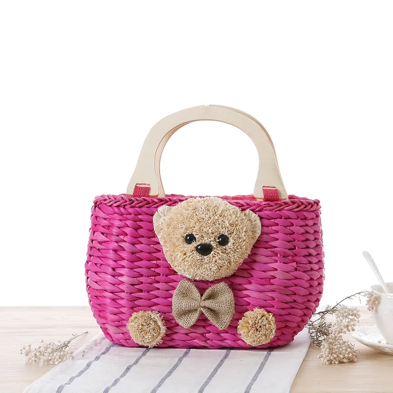 Women Beach Handbag Summer INS Popular Female Straw Bags Casual Lady Mini Fashion Bear Handle Bag Travel Knitted Bolsa SS3174 (2)
