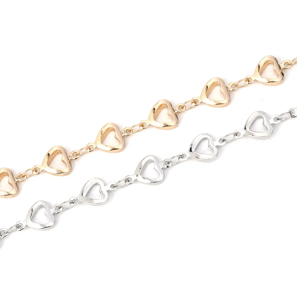 

Doreen Box Iron Based Alloy Link Chain Findings Gold /Silver Hollow Out Geometric Heart Chains Jewelry 11x7mm( 3/8" x 2/8"), 1 M