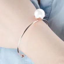 Gold Color Imitation Pearl Flower Opening Bracelets&Bangles Simple Fashion Cuff Bangles For Women Jewelry