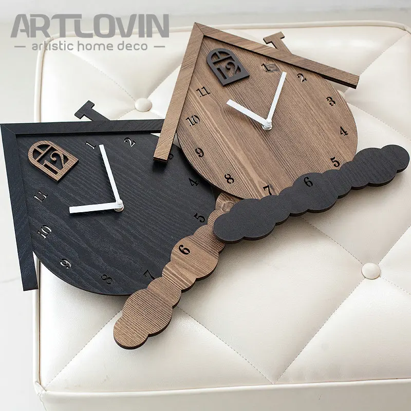 DIY Creative Mini House Wooden Wall Clock Home Decorative Garniture