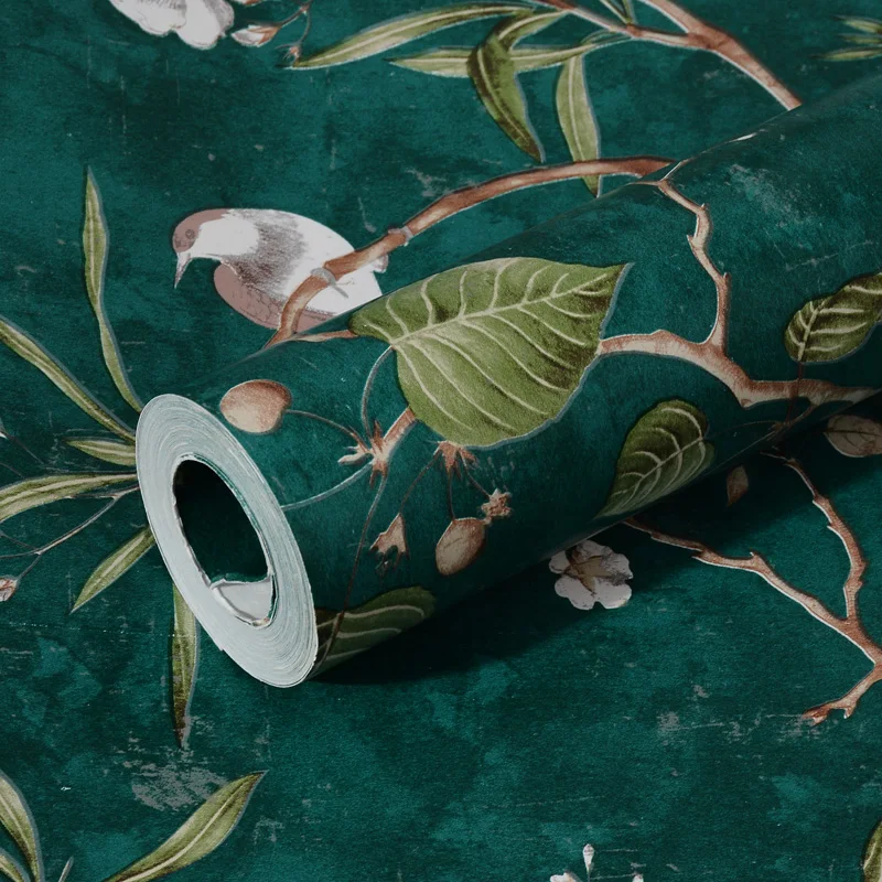 Green Floral and Bird in Tree Wallpapers Vintage Old Retro Apple Flower 3d Wallpaper Art Wall Paper Mural Papier Peint QZ035 vintage papier 23 34cm batik half ripe xuan paper plant fiber yunlong rice paper official script seal script calligraphy paper