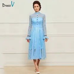 Dressv ice blue с высоким воротом и бисером линия мать платье невесты с длинными рукавами кружева Длинные Матери вечернее платье на заказ платье