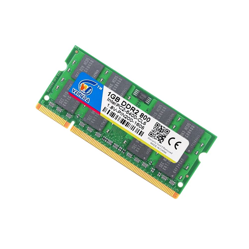 Оперативная память VEINEDA 1 ГБ DDR2 Оперативная память ddr2 800 МГц PC3-10600 sodimm ОЗУ ddr2 для ноутбука совместима с 667, 533 МГц 200pin