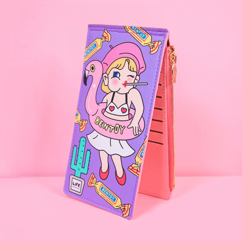 Многофункциональный женский кожаный кошелёк Harajuku милая сумка для карт девушка сердце мультфильм молния монета сумка для женщин Смарт изменение ourses - Цвет: 8purple