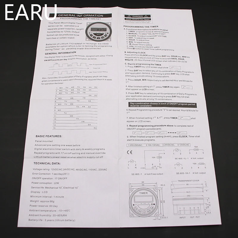 ERU TM619 AC 220V 230V 240V цифровой lcd Таймер питания программируемый реле времени с UL указанным Реле 16А, простая проводка