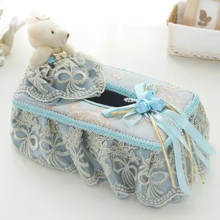 European Bear Cloth Fabric Lace Tissue Box Garden Creative Restaurant Living Room Desktop Paper Towel Storage Box Home Decor - Цвет: E 24cm