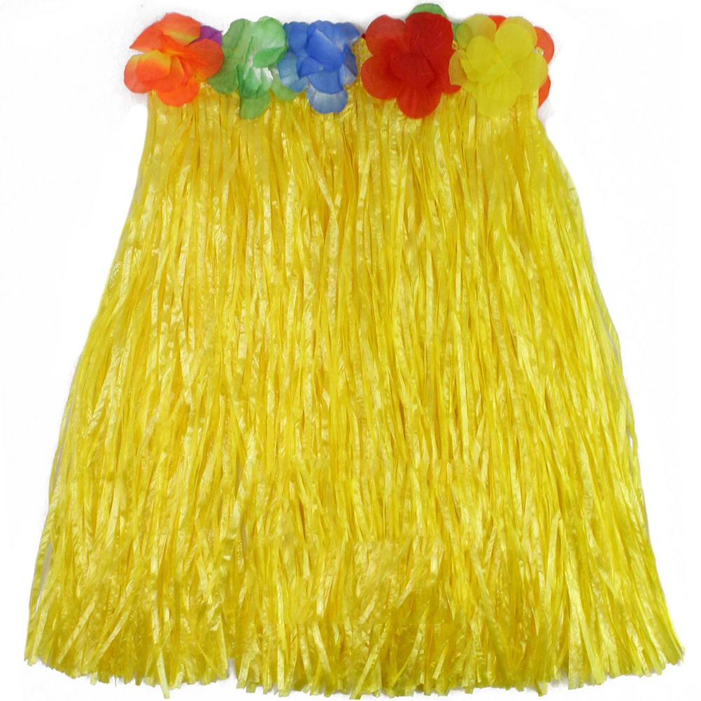 Юбка для танцев на пляже для девочек; юбка для занятий танцами; юбки для детей 40 см; венок; гирлянда для бюстгальтера; забавные Гавайские вечерние принадлежности - Цвет: Цвет: желтый