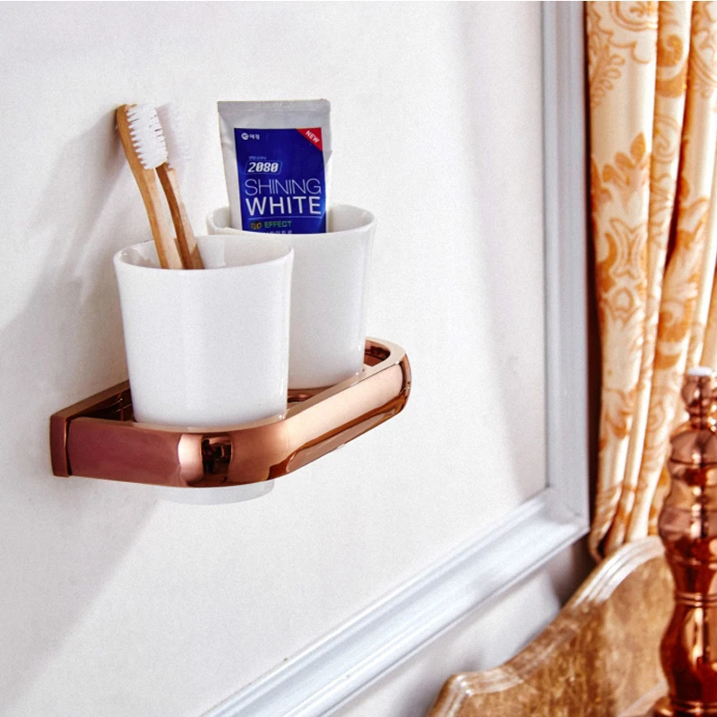 Bathroom Hardware Set Bathroom Hardware Accessories Luxury Rose Gold Bathroom Accessories Brass Wall Mounted Toilet Brush Paper Towel Holder Rack Glass Shelf Bath Hardware Set