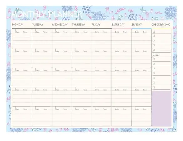 

Blue Bird And Flowers Design Floral Monthly Planner Sheets 21*28.5cm Undated DIY Month Scheduler Gift