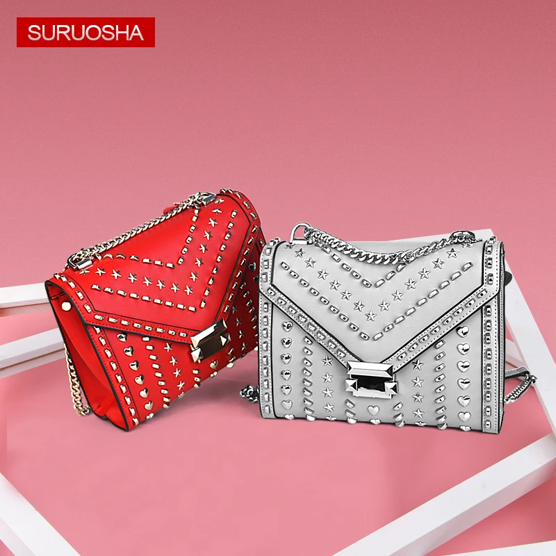 

100% Genuine Leather Bag Women Square Box Bag Small Summer Shoulder Bags Quality Assurance Fashion Rivet Bag Made in Guangzhou