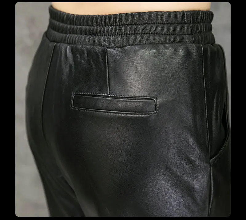Женские повседневные черные штаны из натуральной кожи, штаны из овечьей шкуры, брюки с высокой эластичной талией, укороченные штаны выше щиколотки, pantalon femme LT2374