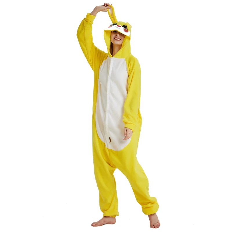 

Soft Fleece Yellow Bunny Kigurumi Women Pajamas Rabbit Onesie For Adult Winter Home Cosplay Costume Party Jumpsuit Halloween