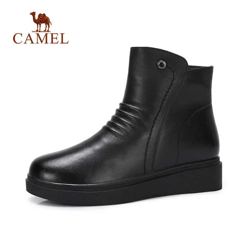 

CAMEL Women Fashion Ankle Short Boots Women Genuine Leather Short Plush Casual Boots For Ladies Med Platform Soft Booiest Girl